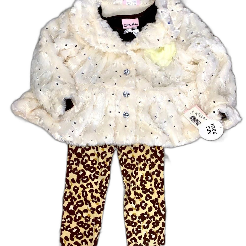 little Lass Ivory Fur Jacket Set NWT Size 2T